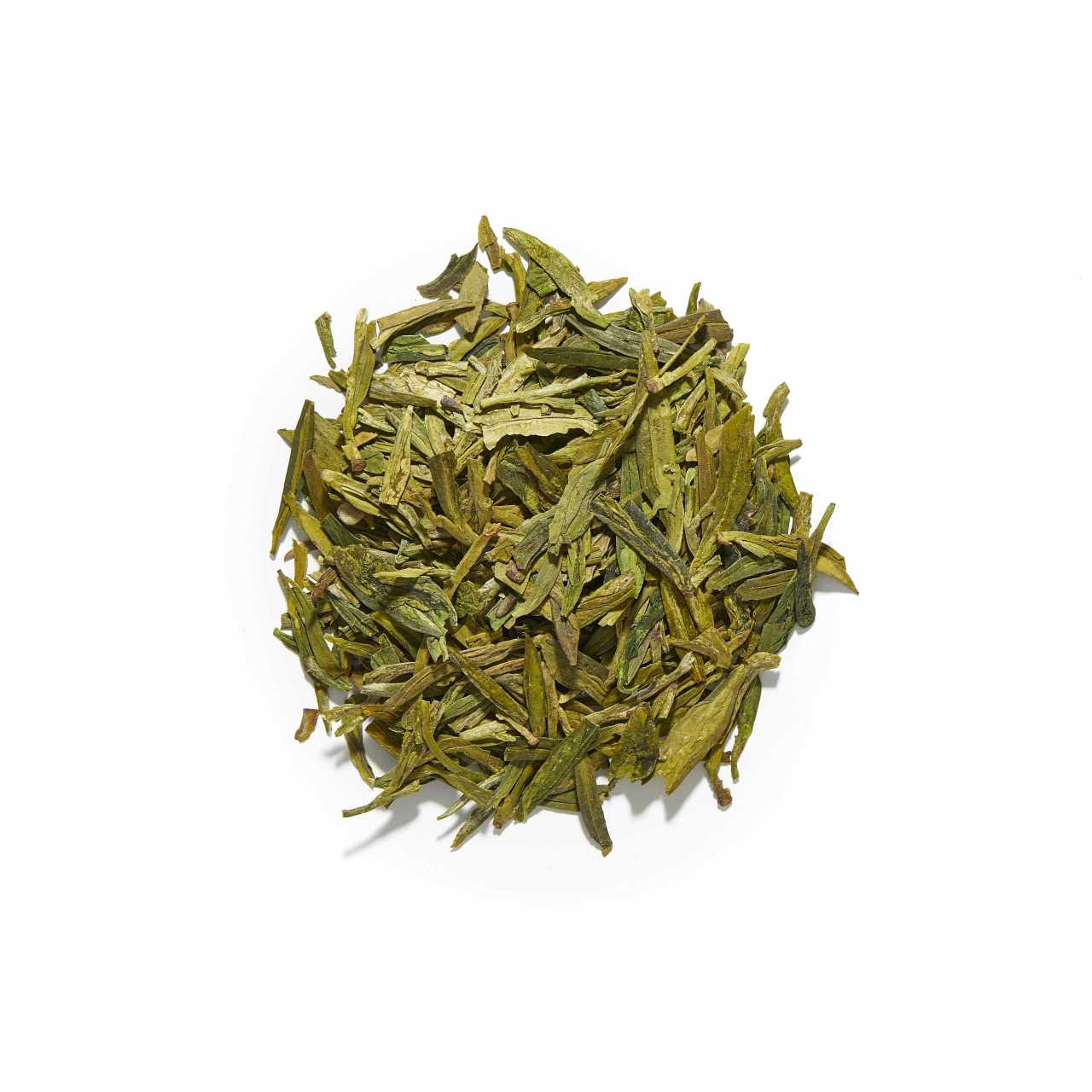 Supreme Dragon Well (Long Jing) Loose Leaf Tea arranged in a circle